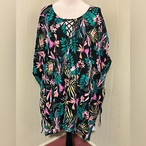 Old Navy Sheer Tropical Multicolor Swim Kaftan Size XL Cotton/Polyester NWOT
